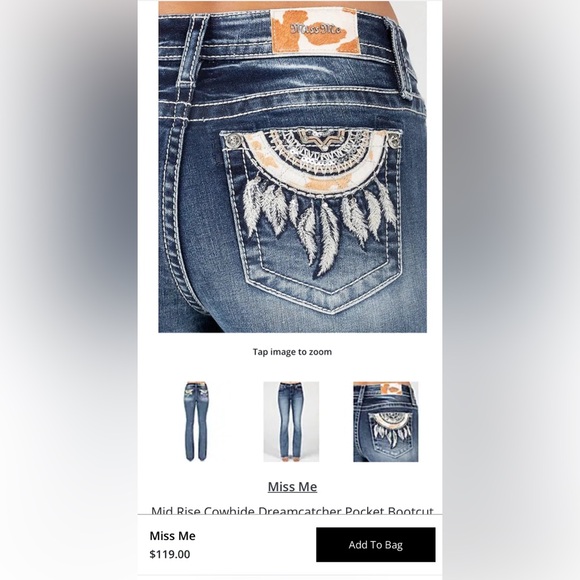 Nwt Miss me Cow Print Dreamcatcher Chloe boot jeans Sz 31 & 32 - Picture 5 of 5